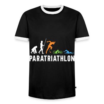 Evolution Paratriathlon for Triathletes - Men's Ringer Shirt - black/white - Front - AI Model Female 172 light (172cm) & AI Model Male 178 light (178cm)