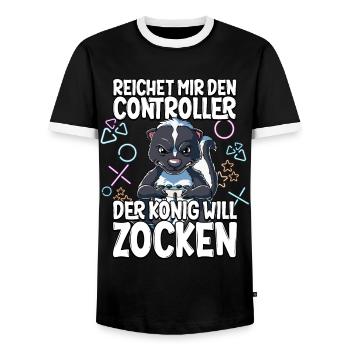 Videospiel Gaming Stinktier Zocken - Männer Kontrast-T-Shirt - Schwarz/Weiß - Vorne - AI Model Female 172 light (172cm) & AI Model Male 178 light (178cm)