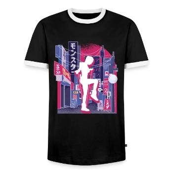 Asiatische Stadt Rope Jumping - Männer Kontrast-T-Shirt - Schwarz/Weiß - Vorne - AI Model Female 172 light (172cm) & AI Model Male 178 light (178cm)