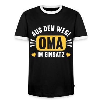 Aus dem Weg Oma im Einsatz Omi Grandma - Männer Kontrast-T-Shirt - Schwarz/Weiß - Vorne - AI Model Female 172 light (172cm) & AI Model Male 178 light (178cm)