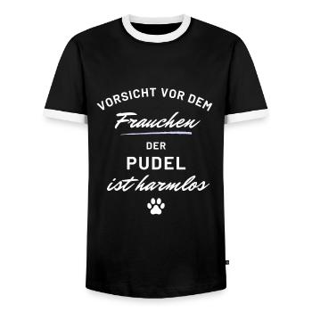 vorsicht frauchen pudel harmlos hunde spruch - Männer Kontrast-T-Shirt - Schwarz/Weiß - Vorne - AI Model Female 172 light (172cm) & AI Model Male 178 light (178cm)