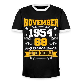 Novembre 1954 68 Ans Anniversaire Idée Cadeau - T-shirt contrasté Homme - noir/blanc - Devant - AI Model Female 172 light (172cm) & AI Model Male 178 light (178cm)