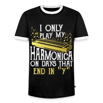I only Play My Harmonica on Days that End in Y - Men's Ringer Shirt - black/white - Front - AI Model Female 172 light (172cm) & AI Model Male 178 light (178cm)