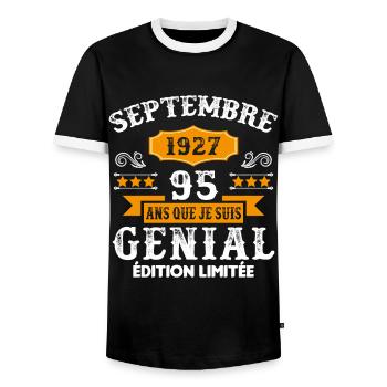 95 Ans Anniversaire Vintage En Septembre 1927 - T-shirt contrasté Homme - noir/blanc - Devant - AI Model Female 172 light (172cm) & AI Model Male 178 light (178cm)