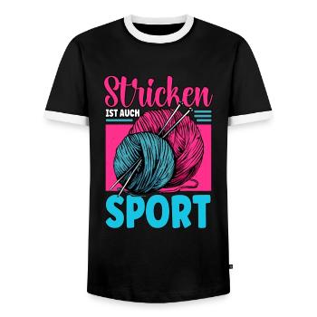 Häkeln - Männer Kontrast-T-Shirt - Schwarz/Weiß - Vorne - AI Model Female 172 light (172cm) & AI Model Male 178 light (178cm)