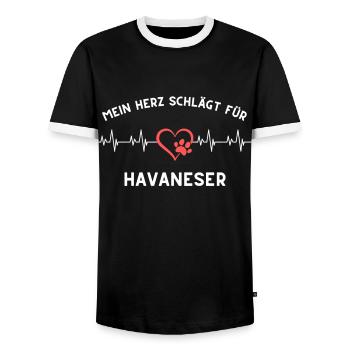 Herz schlägt havaneser Geschenk Idee hunde spruch - Männer Kontrast-T-Shirt - Schwarz/Weiß - Vorne - AI Model Female 172 light (172cm) & AI Model Male 178 light (178cm)
