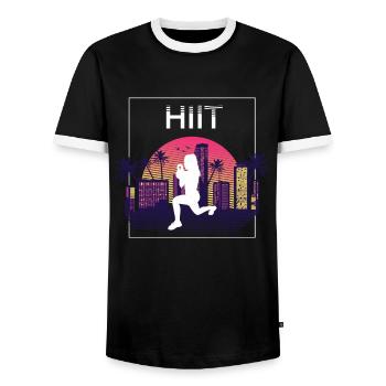 California Palms HIIT - Men's Ringer Shirt - black/white - Front - AI Model Female 172 light (172cm) & AI Model Male 178 light (178cm)