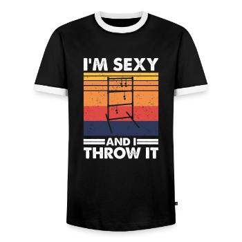 I'm Sexy And I Throw It, Lustig Ladder Ball Player - Männer Kontrast-T-Shirt - Schwarz/Weiß - Vorne - AI Model Female 172 light (172cm) & AI Model Male 178 light (178cm)