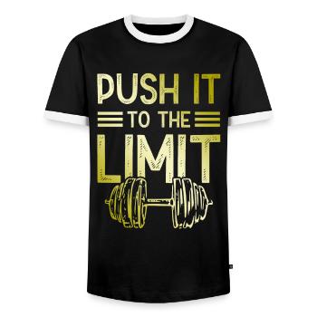 push it limit fitness - Men's Ringer Shirt - black/white - Front - AI Model Female 172 light (172cm) & AI Model Male 178 light (178cm)