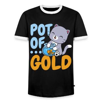 Goldpot Fish Aquarist Fish Farming Goldfish - Men's Ringer Shirt - black/white - Front - AI Model Female 172 light (172cm) & AI Model Male 178 light (178cm)