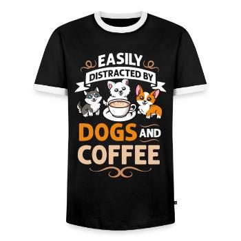 Cafetière Chien Machine Puppy Cup Grains - T-shirt contrasté Homme - noir/blanc - Devant - AI Model Female 172 light (172cm) & AI Model Male 178 light (178cm)