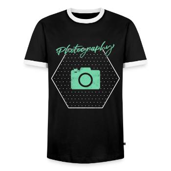 Photography - Men's Ringer Shirt - black/white - Front - AI Model Female 172 light (172cm) & AI Model Male 178 light (178cm)