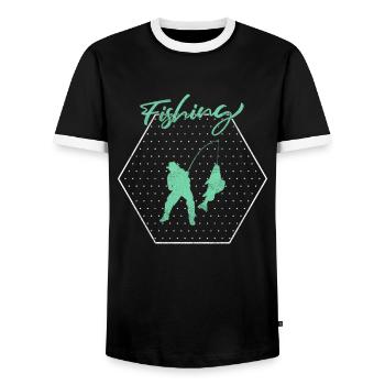 Angling - Men's Ringer Shirt - black/white - Front - AI Model Female 172 light (172cm) & AI Model Male 178 light (178cm)