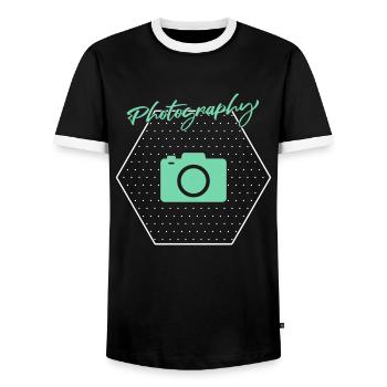 Photography - Men's Ringer Shirt - black/white - Front - AI Model Female 172 light (172cm) & AI Model Male 178 light (178cm)