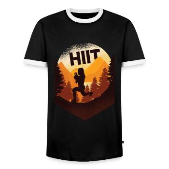 HIIT Fitness Woman - Men's Ringer Shirt - black/white - Front - AI Model Female 172 light (172cm) & AI Model Male 178 light (178cm)