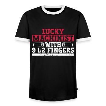 Cutting machine operator CNC machine operator - Men's Ringer Shirt - black/white - Front - AI Model Female 172 light (172cm) & AI Model Male 178 light (178cm)