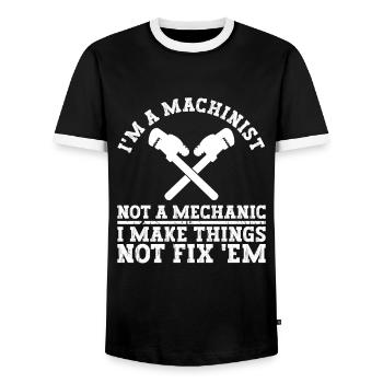 Cutting Machine Operator CNC Machine Operator - Men's Ringer Shirt - black/white - Front - AI Model Female 172 light (172cm) & AI Model Male 178 light (178cm)