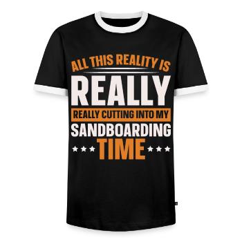 Sandboard Love Boardsport Sand Dune Sandboarding - Men's Ringer Shirt - black/white - Front - AI Model Female 172 light (172cm) & AI Model Male 178 light (178cm)