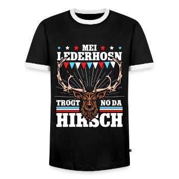 Mei Lederhosn Trogt No Da Hirsch - Männer Kontrast-T-Shirt - Schwarz/Weiß - Vorne - AI Model Female 172 light (172cm) & AI Model Male 178 light (178cm)