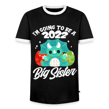 Dinosaure Enceinte Sœur Progéniture 2022 - T-shirt contrasté Homme - noir/blanc - Devant - AI Model Female 172 light (172cm) & AI Model Male 178 light (178cm)