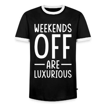 Wochenende Spruch Freies Wochenende - Männer Kontrast-T-Shirt - Schwarz/Weiß - Vorne - AI Model Female 172 light (172cm) & AI Model Male 178 light (178cm)