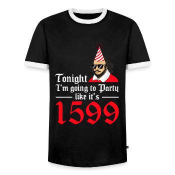 William Shakespeare Theatre Literature - Men's Ringer Shirt - black/white - Front - AI Model Female 172 light (172cm) & AI Model Male 178 light (178cm)
