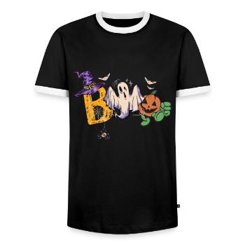 Boo Halloween Bat Pumpkin Ghost and Spiders - Men's Ringer Shirt - black/white - Front - AI Model Female 172 light (172cm) & AI Model Male 178 light (178cm)