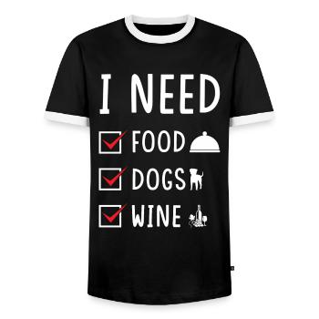 Essen Hunde Wein - Männer Kontrast-T-Shirt - Schwarz/Weiß - Vorne - AI Model Female 172 light (172cm) & AI Model Male 178 light (178cm)