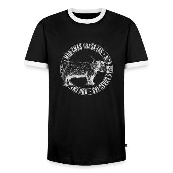 Moo-Chas Grass-Ias, Lustiger haariger Kuh-Bauer - Männer Kontrast-T-Shirt - Schwarz/Weiß - Vorne - AI Model Female 172 light (172cm) & AI Model Male 178 light (178cm)