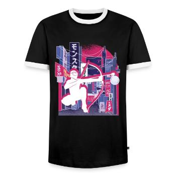 Arrowtag de la ville asiatique - T-shirt contrasté Homme - noir/blanc - Devant - AI Model Female 172 light (172cm) & AI Model Male 178 light (178cm)