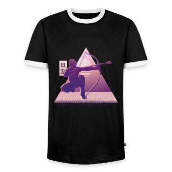 Vaporwave Arrowtag - Men's Ringer Shirt - black/white - Front - AI Model Female 172 light (172cm) & AI Model Male 178 light (178cm)