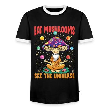 Eat Mushrooms See The Universe - Männer Kontrast-T-Shirt - Schwarz/Weiß - Vorne - AI Model Female 172 light (172cm) & AI Model Male 178 light (178cm)