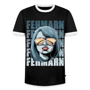 Fehmarn Fehmarnundbrücke Sonnenbrille - Männer Kontrast-T-Shirt - Schwarz/Weiß - Vorne - AI Model Female 172 light (172cm) & AI Model Male 178 light (178cm)