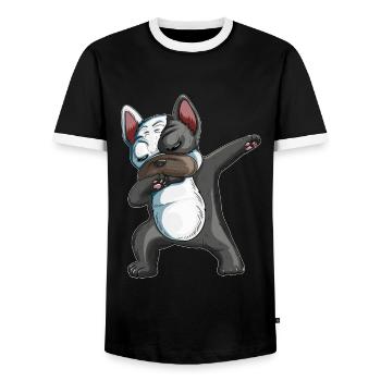 Dabbing French Bulldog Dogs Dab Pet - Men's Ringer Shirt - black/white - Front - AI Model Female 172 light (172cm) & AI Model Male 178 light (178cm)