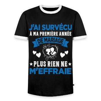Ma Première Année De Mariage Humour Cadeau - T-shirt contrasté Homme - noir/blanc - Devant - AI Model Female 172 light (172cm) & AI Model Male 178 light (178cm)