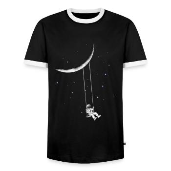 Astronaute sur balançoire - T-shirt contrasté Homme - noir/blanc - Devant - AI Model Female 172 light (172cm) & AI Model Male 178 light (178cm)