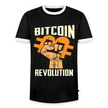 Bitcoin Revolution - Männer Kontrast-T-Shirt - Schwarz/Weiß - Vorne - AI Model Female 172 light (172cm) & AI Model Male 178 light (178cm)