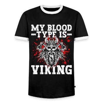 My blood type is Viking - Nordic - Men's Ringer Shirt - black/white - Front - AI Model Female 172 light (172cm) & AI Model Male 178 light (178cm)