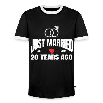 Je viens de me marier il y a 20 ans 20e anniversaire de mariage - T-shirt contrasté Homme - noir/blanc - Devant - AI Model Female 172 light (172cm) & AI Model Male 178 light (178cm)