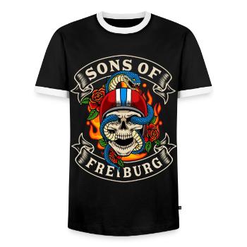 Freiburg Biker Gift sons of Freiburg - Men's Ringer Shirt - black/white - Front - AI Model Female 172 light (172cm) & AI Model Male 178 light (178cm)