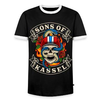 Kassel Biker Geschenk fils de Kassel - T-shirt contrasté Homme - noir/blanc - Devant - AI Model Female 172 light (172cm) & AI Model Male 178 light (178cm)