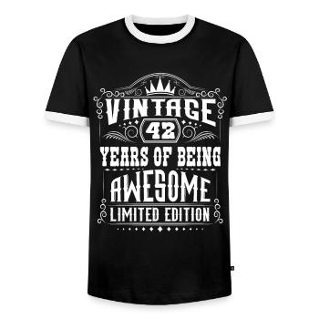 42 Years Of Being Awesome 42 Birthday 42 Years - Men's Ringer Shirt - black/white - Front - AI Model Female 172 light (172cm) & AI Model Male 178 light (178cm)