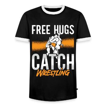Catch Wrestling Free Hugs Lutteur Combat Grappling - T-shirt contrasté Homme - noir/blanc - Devant - AI Model Female 172 light (172cm) & AI Model Male 178 light (178cm)