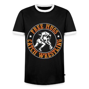 Catch Wrestling Free Hugs Fight Grappling Lutteur - T-shirt contrasté Homme - noir/blanc - Devant - AI Model Female 172 light (172cm) & AI Model Male 178 light (178cm)