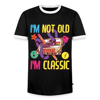 90er Jahre Outfit 80er Jahre Party 90's Motto - Männer Kontrast-T-Shirt - Schwarz/Weiß - Vorne - AI Model Female 172 light (172cm) & AI Model Male 178 light (178cm)