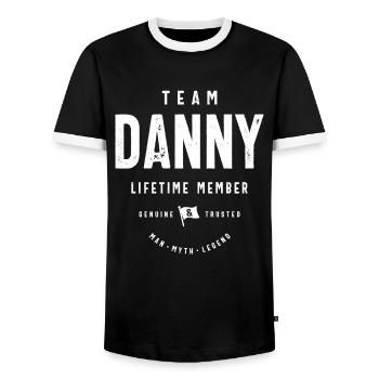 Nom personnalisé du membre à vie de l’équipe Danny - T-shirt contrasté Homme - noir/blanc - Devant - AI Model Female 172 light (172cm) & AI Model Male 178 light (178cm)