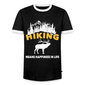 Wandern Hiking Means Happiness In Life Trekking - Männer Kontrast-T-Shirt - Schwarz/Weiß - Vorne - AI Model Female 172 light (172cm) & AI Model Male 178 light (178cm)