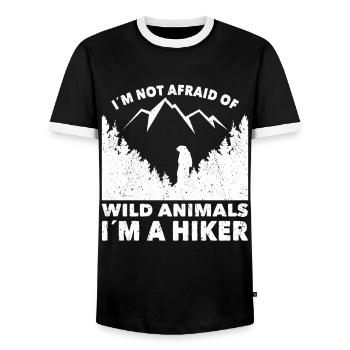 Wandern Im Not Afraid Of Wild Animals Trekking - Männer Kontrast-T-Shirt - Schwarz/Weiß - Vorne - AI Model Female 172 light (172cm) & AI Model Male 178 light (178cm)
