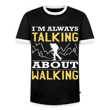 Wandern Im Always Talking About Walking Trekking - Männer Kontrast-T-Shirt - Schwarz/Weiß - Vorne - AI Model Female 172 light (172cm) & AI Model Male 178 light (178cm)