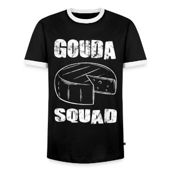 Amateurs de fromage - Funny Gouda Squad - T-shirt contrasté Homme - noir/blanc - Devant - AI Model Female 172 light (172cm) & AI Model Male 178 light (178cm)